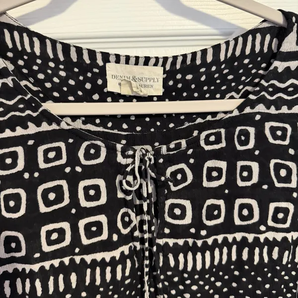 Denim & Supply Ralph Lauren Peasant Top Black Boho Aztec Dolman Boxy Tassel XL - Image 9