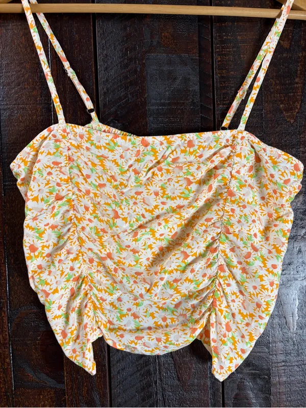 bp. Floral Ruched Spaghetti Strap Crop Top - Small - Image 2