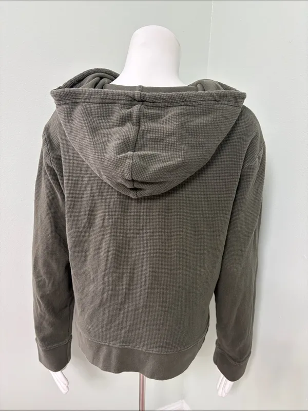pact olive green full zip cotton thermal waffle hoodie sweatshirt jacket large - Image 3