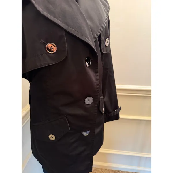 Weather Tamer Black Button-Front Trench Coat Jacket w Tie Waist Silver Utility - Image 3