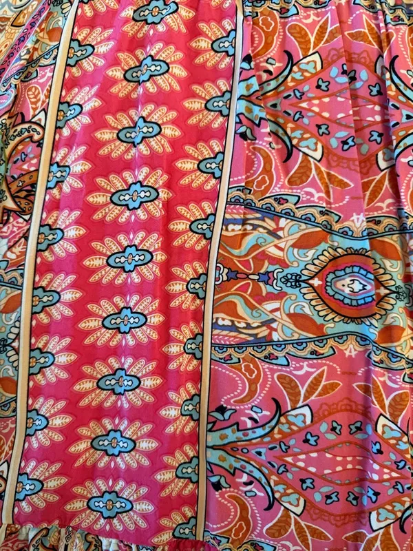 Boho Pink Paisley Tiered Mini Dress // Vibrant Summer Solstice Vibe M - Image 7