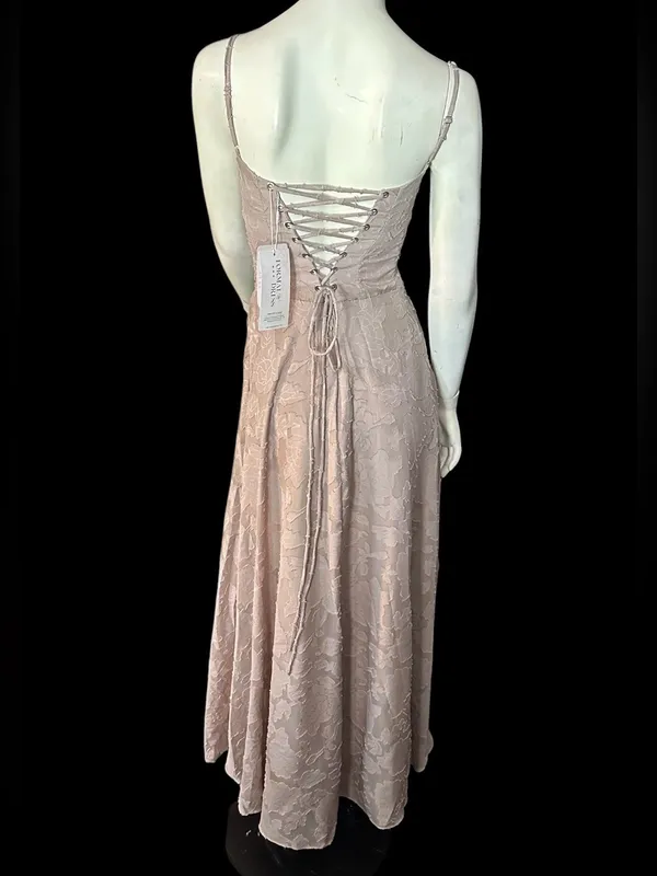 Floral Jacquard Spaghetti Strap Corset Back Maxi Dress Taupe Size 2 NWT - Image 3