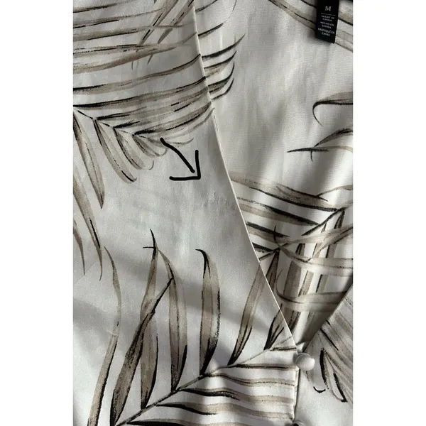 White House | Black Market Satin Feel Peplum Blouse Palm Print Bell Sleeve Boho Coastal Ivory Size M - Image 16