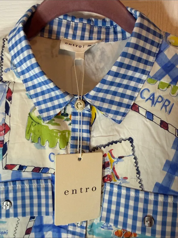 entro Blue & Yellow Capri Print Gingham Shirt Boutique Dress - Image 4