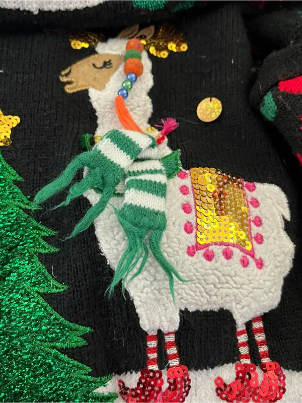 Holiday Time Llama Ugly Christmas Sweater 3D Embellished Crewneck Black S - Image 5