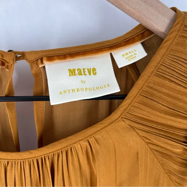 Anthropologie Maeve Saniya Mini Dress Pleated Satin Ruffle‎ Trim Feminine - Image 4