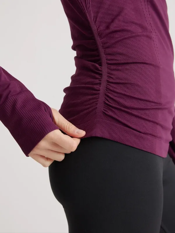 Quince Seamless Size S Ruched Long Sleeve Athletic Top in Plum - Image 2