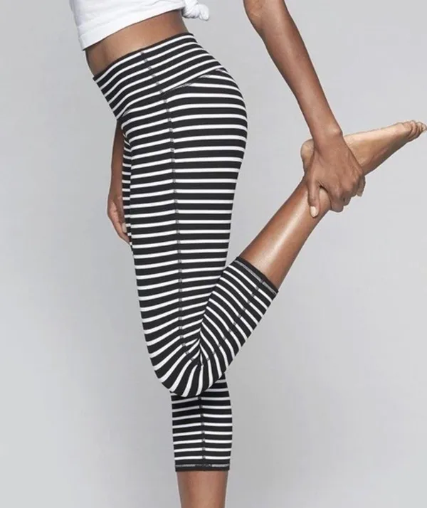 Athleta chaturanga black white striped Capri leggings - Image 2