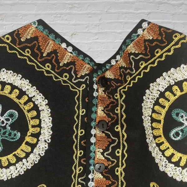 Gallagher Vintage 90s Embroidered Folk Art Cotton Flax Vest M Whimsigoth - Image 12