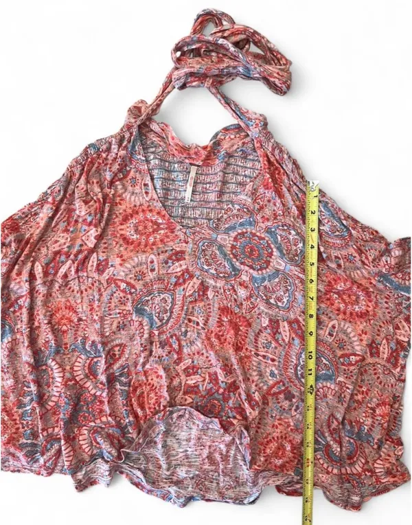 Free People Vista Dreams Top Printed Smocked Long Sleeve V Neck Blouse Tie M - Image 7