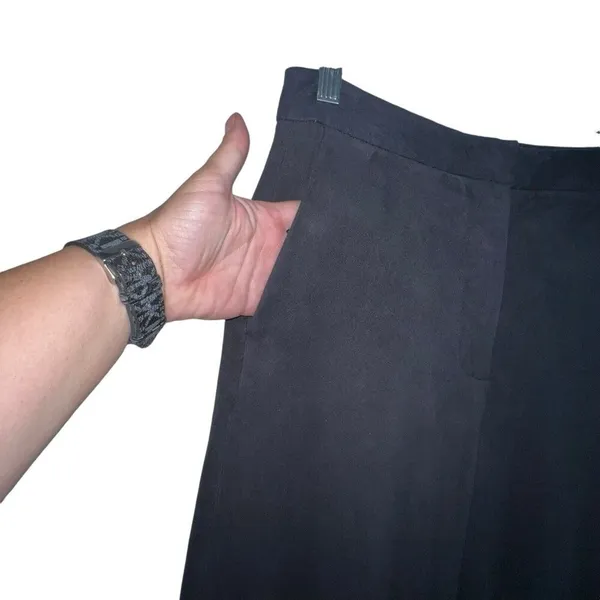 Zara Basic Black‎ Cropped Wide Leg Suede Soft Dress Pants Xs Pockets High Rise - Image 6
