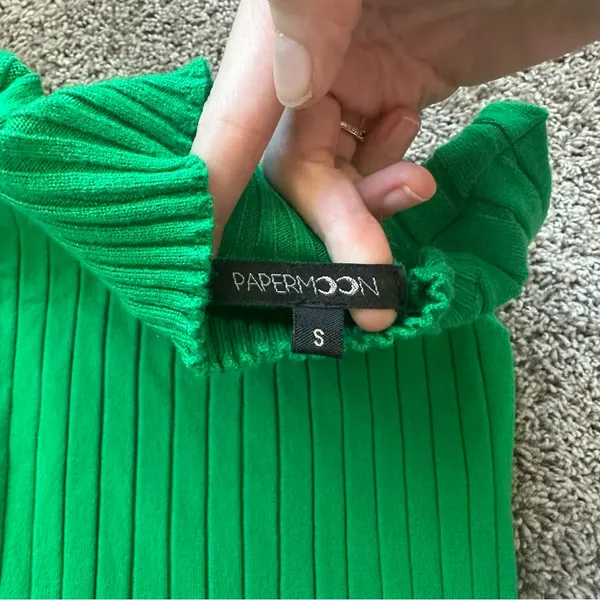 Papermoon Sleeveless Ribbed Mock Neck Dress in Green - Image 5