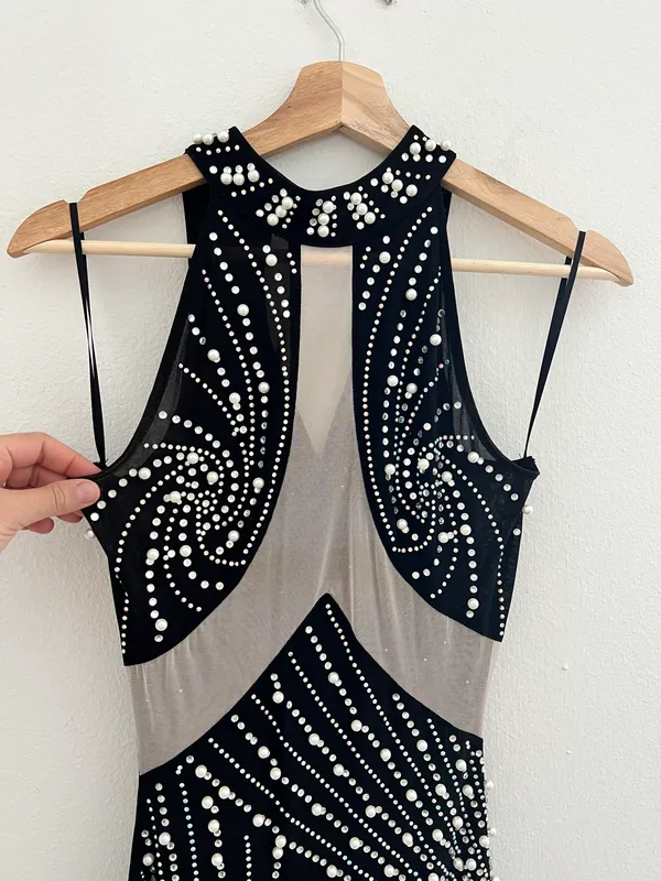 Thomas The Runway Black Mini Dress With Rhinestones And Pearls - Image 5