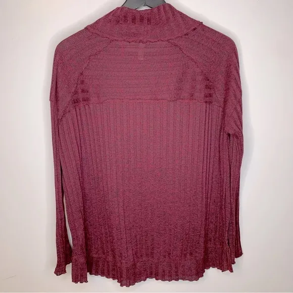 Free People Clarissa Mock Neck Ribbed‎ Burgundy Sweater Size S - Image 3
