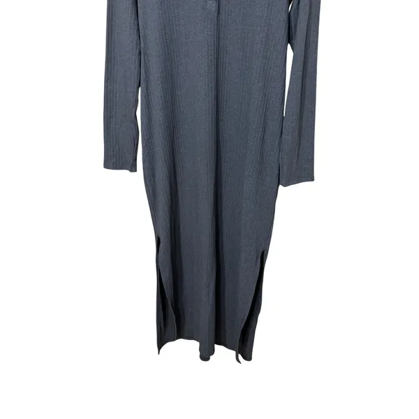 Aerie Womens Charcoal Grey Ribbed Henley Maxi Dress Long Sleeve Side Slit XL - Image 3