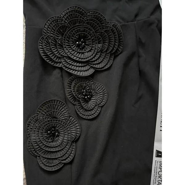 Bella Barnett NWT Flower Appliqué Maxi Dress Large Black Strapless Stretch Slit - Image 5