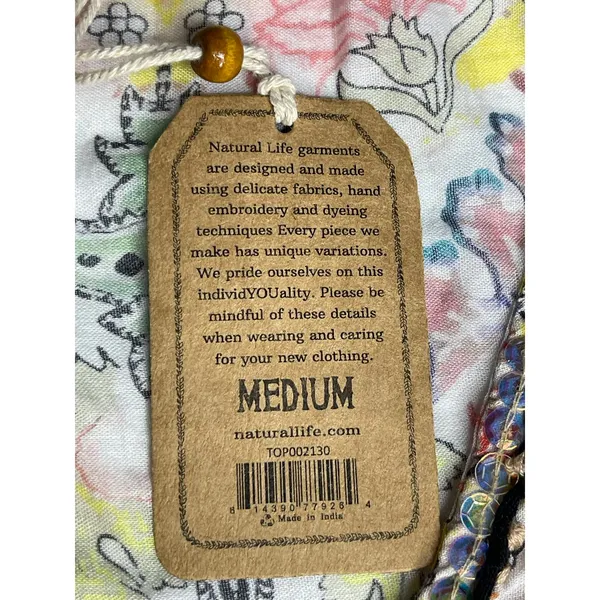 Natural Life Isabella Cotton Top M New Boho Western Black Multicolored Paisley - Image 4