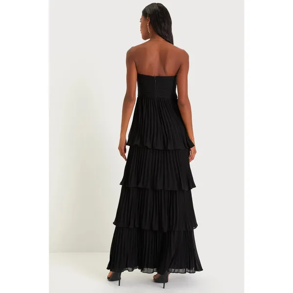 NWT Lulus Seriously Sensational Black Strapless Tiered Maxi Dress Wedding Size L - Image 2