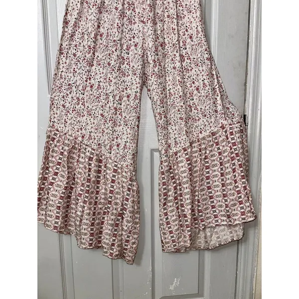 JAPNA Anthropologie Wide Leg Jumpsuit Romper Strapless Ruffle smocked small - Image 8