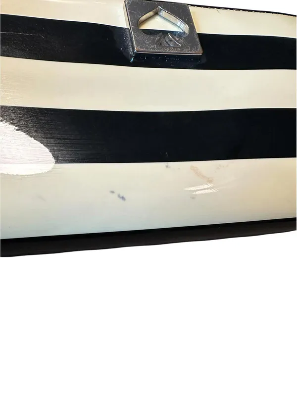 Kate Spade Black and White Striped Patent Leather Wallet - Image 3