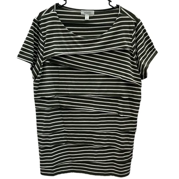Dress Barn Tiered Short Sleeve Boat Neck Striped Green and White Top Womens 2X - Image 8