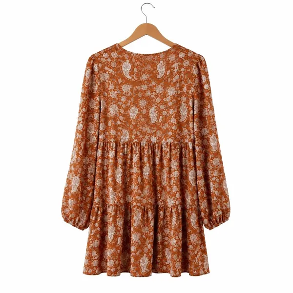 Melloday Large Pumpkin Orange Paisley Tiered Babydoll Mini Dress Dillards - Image 9