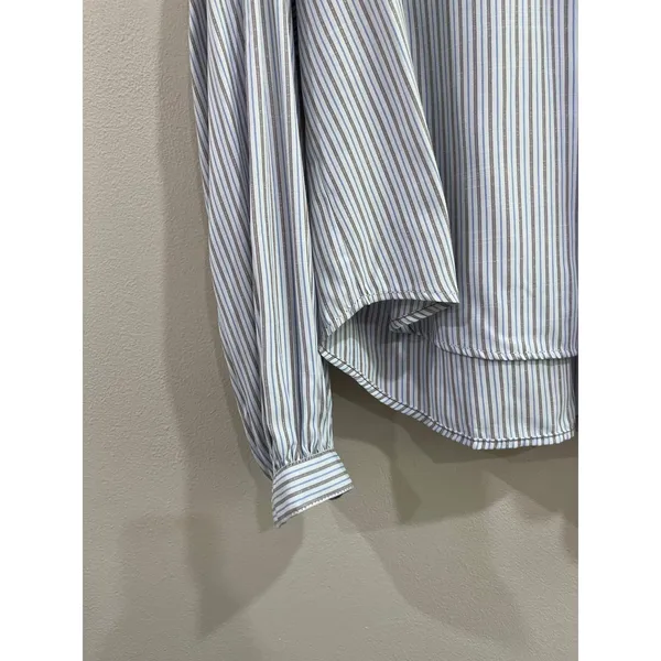 Max Studio‎ Blue Stripe Flowy Lightweight Button Front Blouse Size Medium - Image 10