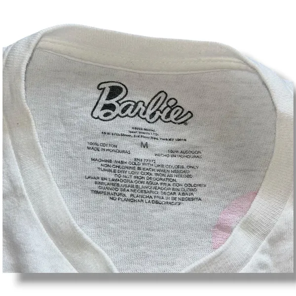 Mattel Barbie "Let's Roll" Pink Convertible Graphic Crop Top Tee - Size M - Image 3