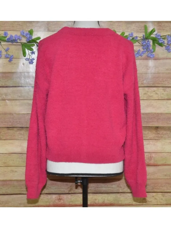 Active USA Ladies Hot Pink Crop Button Up Cardigan Sweater Size L Comfy Casual - Image 8