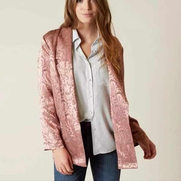 Free People no longer made silky jacquard paisley long 1 button blazer jacket S - Image 3