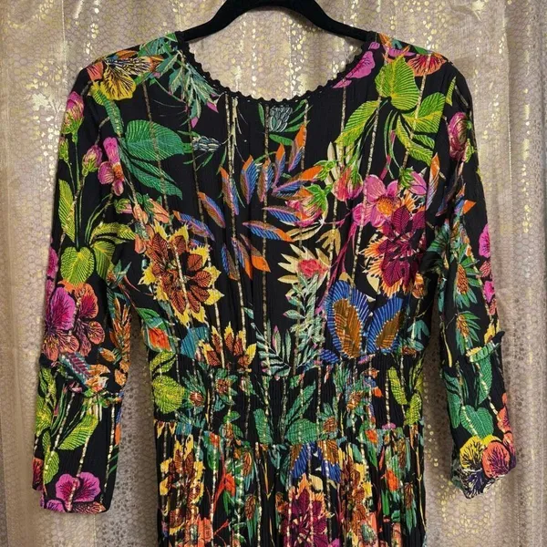 ME 2 MAGIC Anthropologie Black Floral Tropical Colorful‎ Maxi Dress L NWT - Image 7