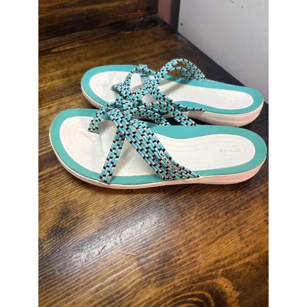 Crocs White And Blue Sandals‎ SIze 6 - Image 2