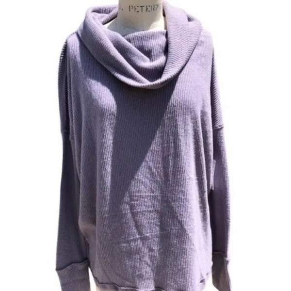 Free People Long Sleeve Ribbed Sweater Top Purple XS - Image 4