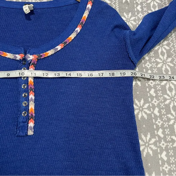 Free People We the Free‎ Blue Rainbow Embroidered Thermal Top Medium Cottagecore - Image 9