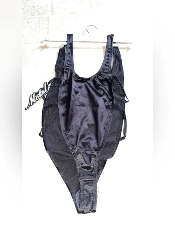 Motel Rocks Black Shiny Scoop Neck Bodysuit - Image 3