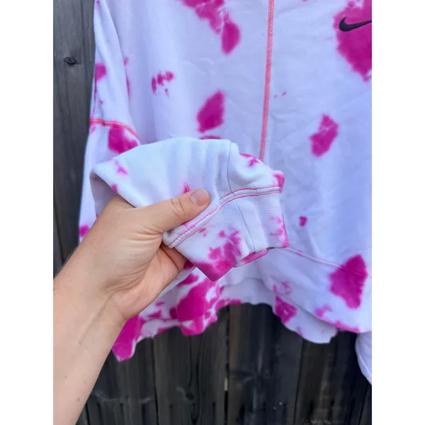 Nike $110 Women's Sportswear Oversized Fleece White Pink Tie-Dye Crew Sweatshirt - Image 4