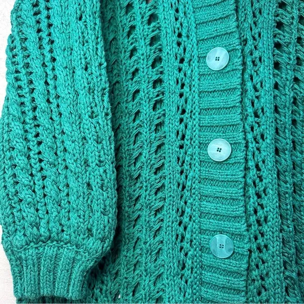 Maeve Anthropologie Teal Open Stitch Oversized Long Cardigan Sweater Small - Image 8