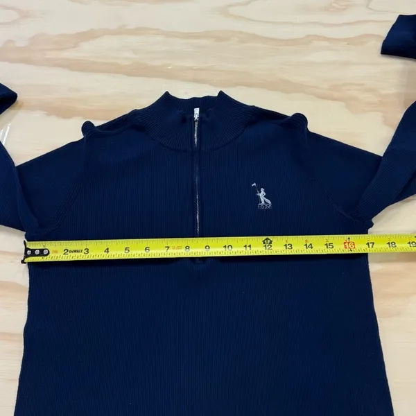 Peter Millar Women’s‎ Quarter Zip Ribbed Pullover Ling Sleeve Sweater Navy Lg - Image 9