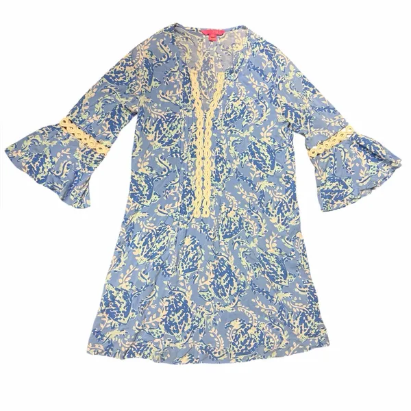 Lilly Pulitzer Hollee Dress in Turtely Awesome Blue Bell Sleeve Shift XS - Image 4