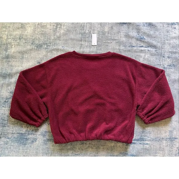 NWT! Loft Deep Wine Burgundy Sherpa Bubble Sweatshirt Medium - Image 3