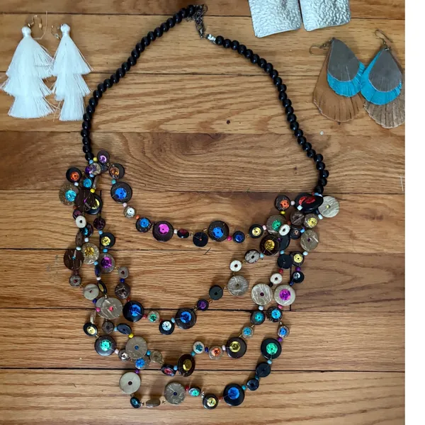 Boho Jewelry Bundle Multi Strand Necklace Beaded Cuff Leather‎ Wrap Earrings Lot - Image 5