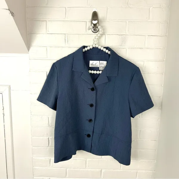 Vintage Katie Lee Boxy Blue Short Sleeve Button Down Shirt Size 12 - Image 2