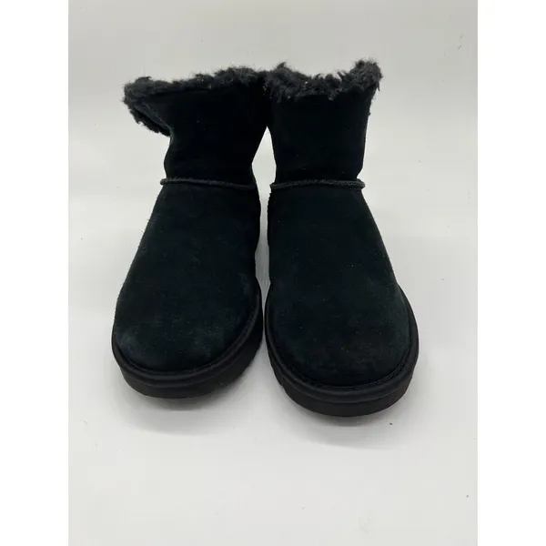 UGG Boots Womens Size 7 Black Suede Shearling Ankle Booties Rhinestone Logo - Image 2