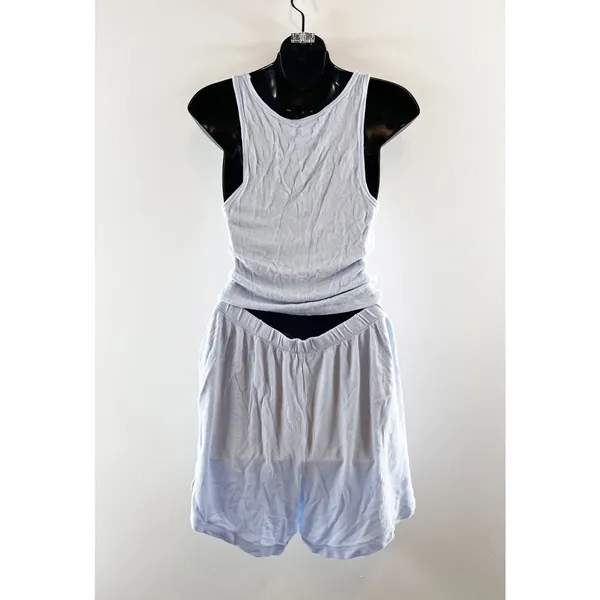 Aerie Scoop Neck Tank Top Pull On Shorts Lounge Set Light Blue Medium - Image 2