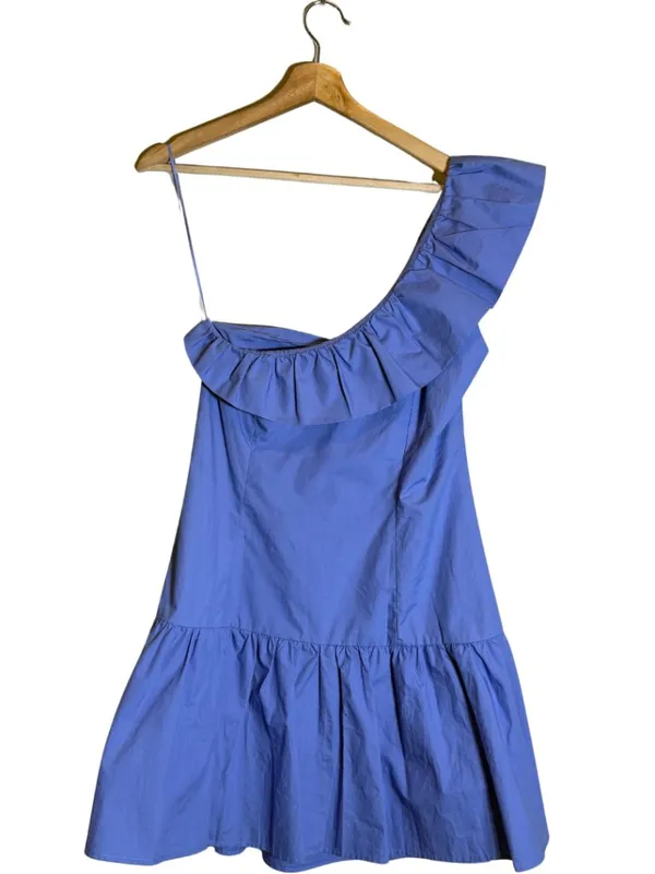 ASTR The Label One Shoulder Ruffle Mini Dress Womens Large Cobalt Blue Chic NWOT - Image 6