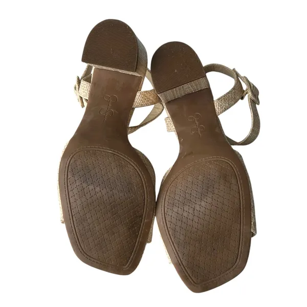 Jessica Simpson Woven Raffia Block Heel Sandals Beige Square Toe Ankle Strap 8.5 - Image 4