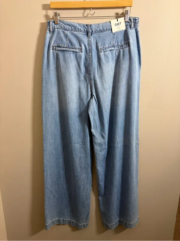 Oat New York High Rise Wide Leg Light Blue Denim Drawstring Jeans - Image 3