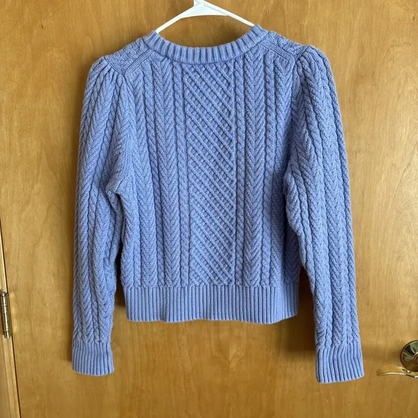 J.Crew Cable-knit puff-sleeve crewneck sweater‎ lavendar small BS978 - Image 7
