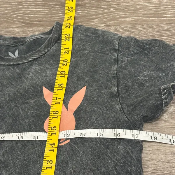 Playboy Acid Wash Graphic T-Shirt Gray Pink Bunny Logo Short Sleeve Small Grunge - Image 7