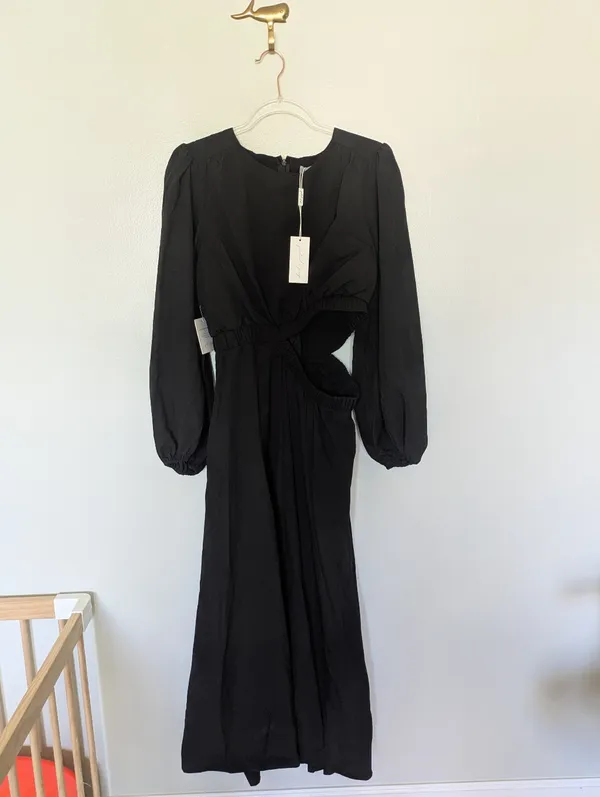 Petal & Pup Ginnee Puff Sleeve Cutout Midi Dress Black Large - Image 3